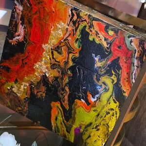 Dynamic Abstract Canvas Art in Red, Yellow, and Black